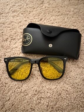 Ray-Ban Black Frame Sunglasses with Yellow Lenses and Case